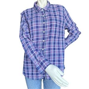 Untuckit Ladies Pink & Blue Long Sleeve Plaid Button Down Shirt Size 14